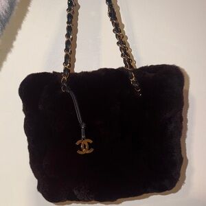 CHANEL Dark Brown Fur Shoulder Bag